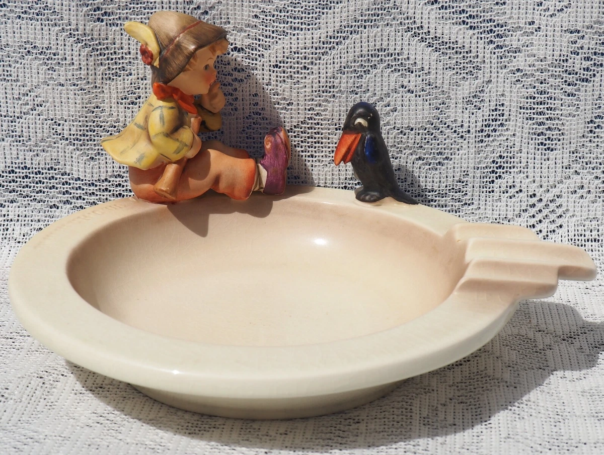 M.J. Hummel Singing Lesson Ashtray Boy w Bird Vintage W. Germany