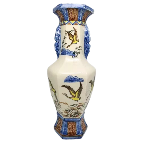 Vintage chinesische Blumenvase 18 cm große Vögel orientalisch blau weiß dekorativ - Bild 3 von 11