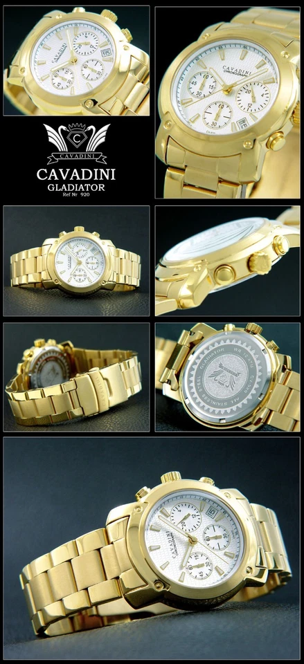 CAVADINI Herrenuhr Chronograph  CV-920 10 Bar Edelstahl IP-vergoldet silber - Bild 2 von 3