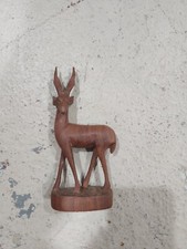 Hand Carved Wood Spiral Horned Antelope Stag Deer Elk Statue 6