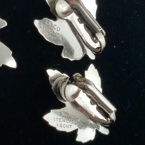 Beau Sterling Silver Brooch & Enco Clip Earrings Set Etched Maple Leaf Vintage - Picture 4 of 6