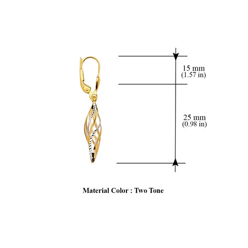 14K Two Tone Gold Hollow Hanging Earrings for Women/Height 25 MM x Width 5 MM - Picture 2 of 4