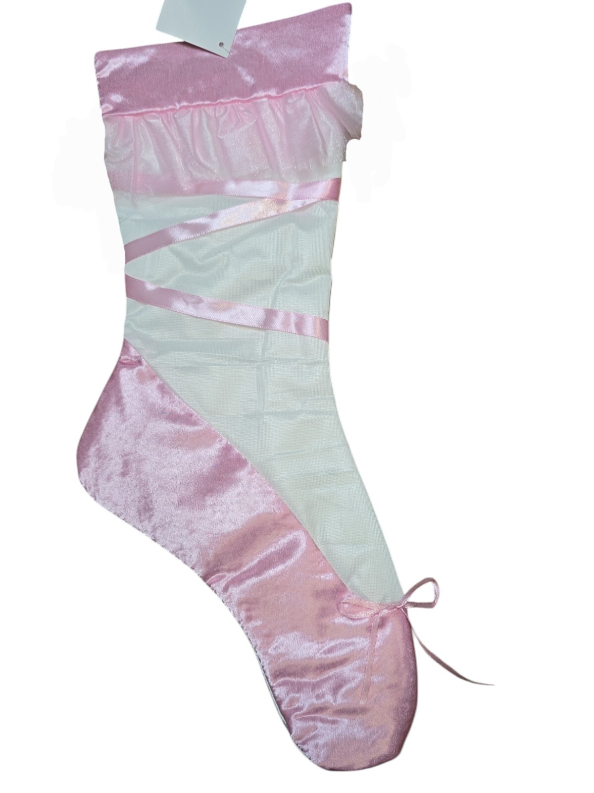 Nuevo Medias de Navidad Bailarina Ballet Zapatilla Rosa Blanco Brillo 19" Nuevo con Etiquetas