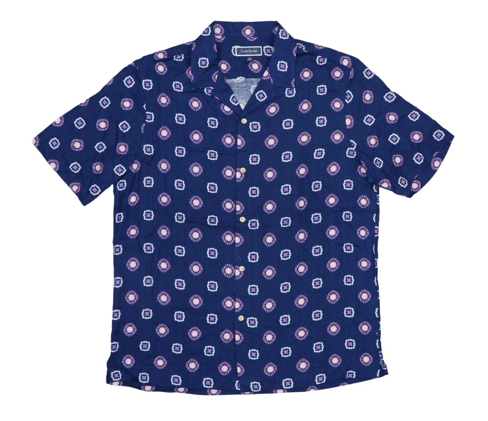 Club Room Geometric Print Short Sleeve Men's Casual Button Down Shirt NWT Navy