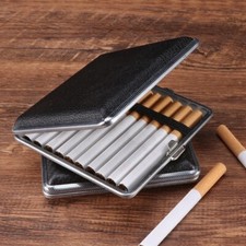 Leather Cigarette Case Tobacco Holder Box Double-Sided for 20's Cigarettes Black