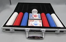 Poker Chip Set - 300PCS Poker Chips with Case Dealer Marker Two New Packs Cards