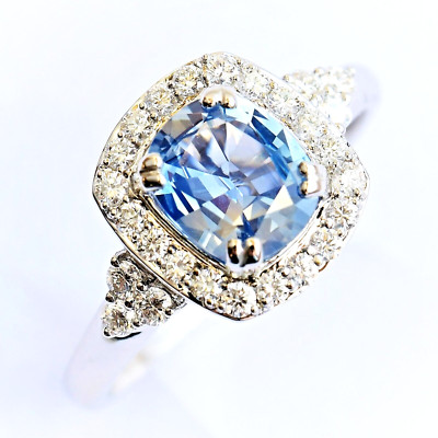 Finest Ceylon Sapphire Ring Genuine Diamonds 18K White Gold Valuation $5475 NEW