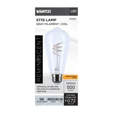 Satco S11520 - 6 Watt LED ST19 Vintage Light Bulbs- 2700K (2,6, or 12 PK)