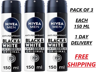 Nivea Antiperspirant Deodorant Invisible Black & White Original Men 150ml x 3