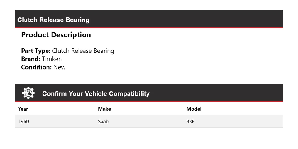 Cojinete de liberación de embrague para Saab 93F 1960 Timken Foto 2 de 3