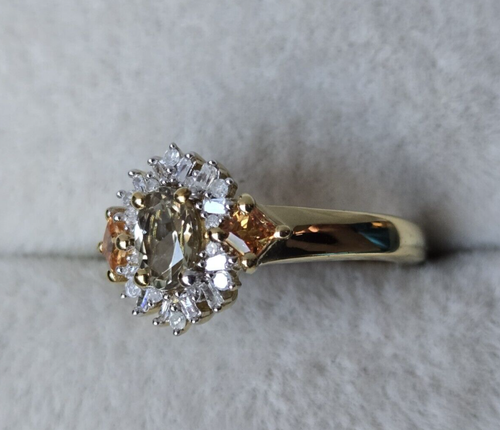 Anillo de turquicita/zafiro amarillo/diamante en anillo de ley Vermeil de 18 quilates talla 4,75 - Imagen 3 de 7