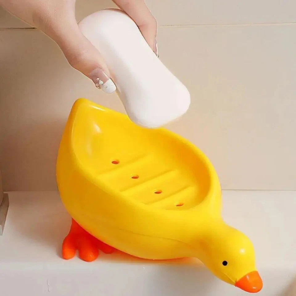 Yellow Duck Soap Box Self-Draining Rack Mini Butter Glass Lid Ceramic Dish Tray - Image 3 of 4