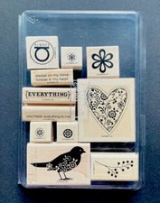 Stampin up Always Rubber Stamps Set Of 11 Love Hearts Bird Flowers Wood Mounted