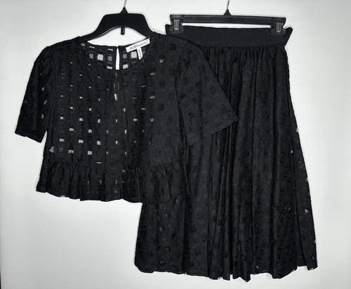 BCBGENERATION Eyelet Skirt Set Size XXS Short Sleeve & Midi Skirt Romantic Femme
