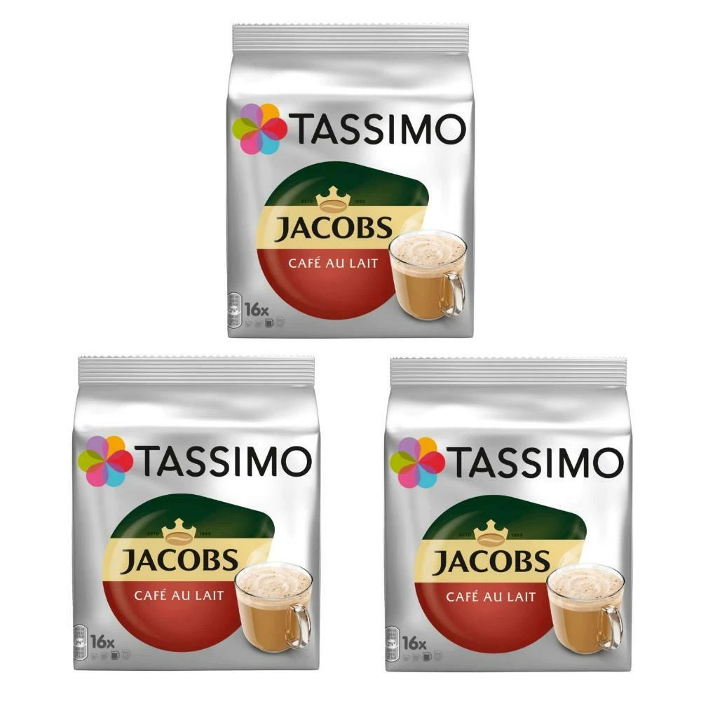 3x Tassimo Jacobs Cafe Au Lait 16 Capsules - Pods T-Discs - Coffee