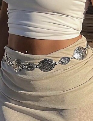 Bohemian Blumenmuster Gürtel Kette trendy Silber Vintage Look
