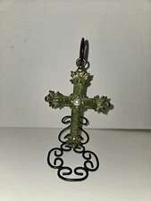 Litton Lane Cross 7 Inches. Green with Pearl Deco