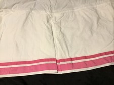 Pottery Barn Kids Harper Crib Skirt Pink White Ribbon Trim Pleat Split Corner