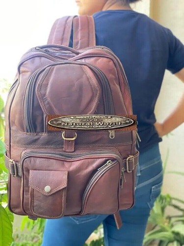 Real Leather Backpack Bag Men Laptop Vintage Satchel Travel Genuine - Picture 3 of 4