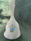 Vintage Fenton Bell Blue Satin Custard Glass, Hand Painted & Signed, 6.5"