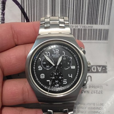 Swatch Irony Quartz Chronograph Date Black Dial Silver Stainless Bracelet 2007