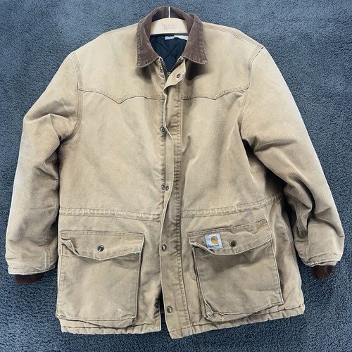 Chaqueta de Trabajo Carhartt Western De Colección Hombres Grande C52 Edredón Forrado Rancho Granero Abrigo Unión - Imagen 2 de 11
