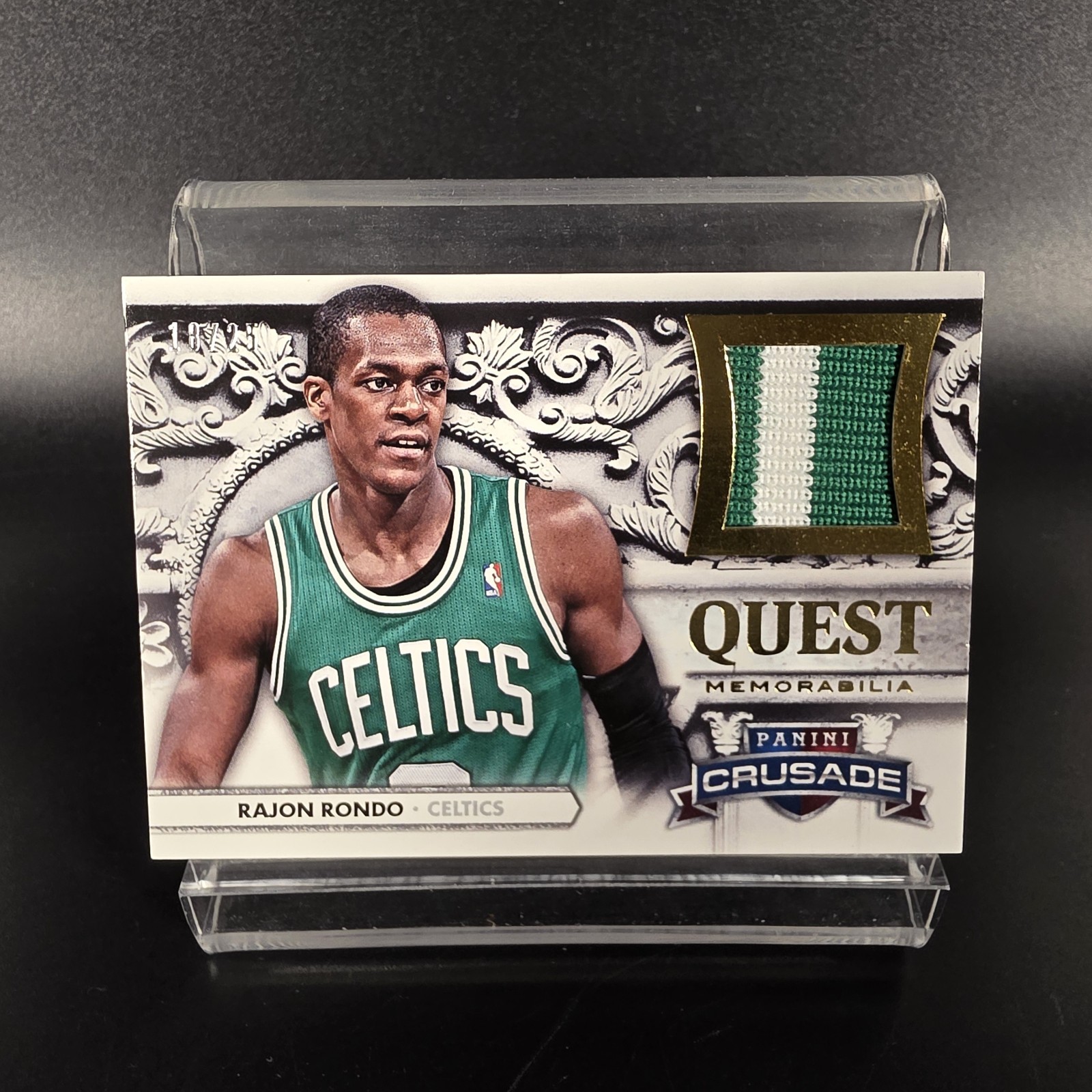 Rajon rondo 2013-14 panini crusade quest memorabilia game worn patch prime