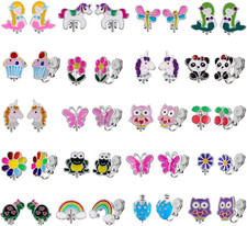 20 Pairs Kids Clip-On Earrings - Cute Animal Designs, Non-Pierced for Girls