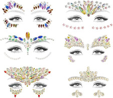 6 PCS Mermaid Face Jewels Rhinestones Face Gems Stick