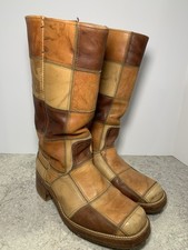 Vintage 70  s Leather Acme Patchwork Campus Boots W/Square Toe 9.5 D Men  s