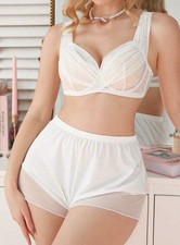 Romantic Bridal Chiffon Accented UW Bra Shorts Lingerie Sleep Set L NEW