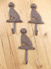 3 Cast Iron Antique Style DOG Coat Hooks Hat Hook Rack Towel LAB Retriever Puppy