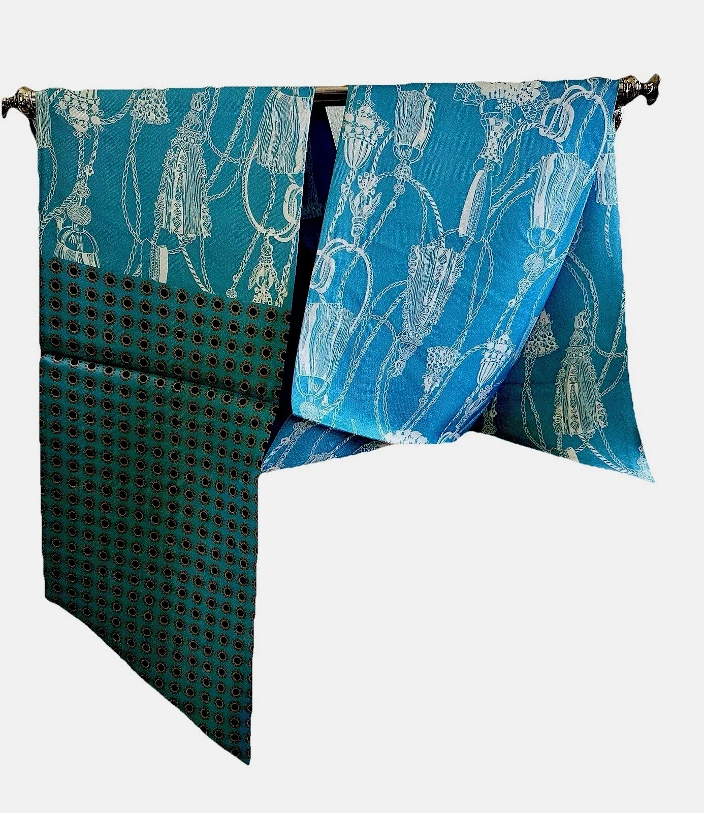 8"X62"Blue Harness Print Pure Mulberry Twill Silk Two Layers Bevel Long Scarf5-9