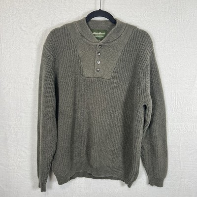 Eddie Bauer Heritage Henley Sweater Men XL Green Cotton Ribbed Fisherman Grandpa