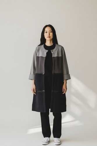 Barbara Wells Studio Long Open Cardigan Pullover Damen M schwarz grau Color Block - Bild 11 von 12