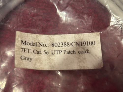 7 FT CAT 5E UTP PATCH CORD P/N 802388/CN19100 GRAY NEW SURPLUS - 第 3/4 張圖片