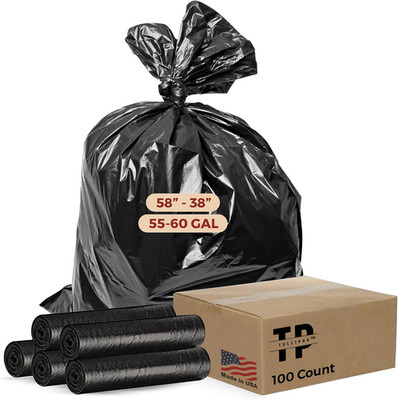 55-60 Gallon Trash Bags | 100 Count | 1.2 Mil Black Can Liners | Heavy Duty | 38