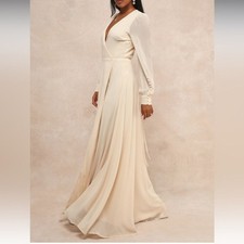 Lulus My Whole Heart Cream Long Sleeve Wrap Maxi Dress S NWT