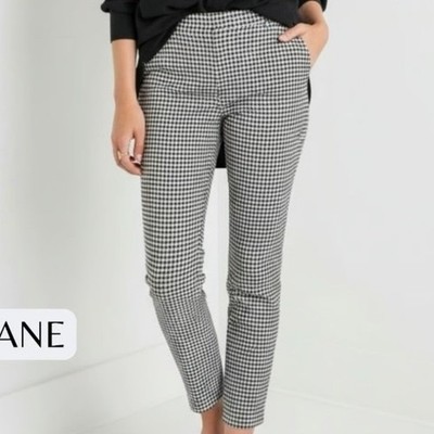 Sezane Women's Black White Clara Houndstooth Print Slim Fit High Rise Pants Chic