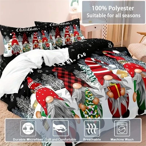 Christmas Gnomes Snowy Bedding Set Double Quilt Cover with Pillowcases