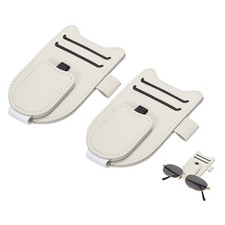 2 Pcs Sunglass Holder for Car Visor Magnetic Leather Glasses Holder,Beige