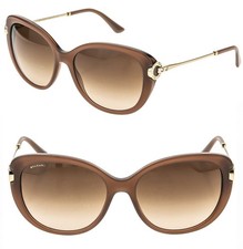 BULGARI COIN BV8194B 8194 Gold Brown Dove Crystal Jewel Decor Metal Sunglasses
