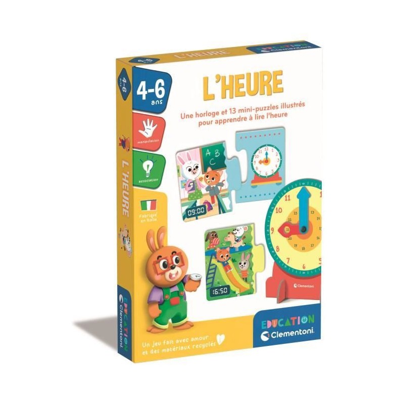 Clementoni L'heure jeu de société éducatif maternelle lecture de l'horloge CP