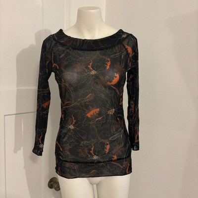 The Limited size Large Sheer Long Sleeve Boat Neck Black and Red Top