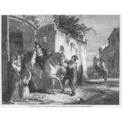 Antoniustag in Rom gemalt von GH Thomas - antiker Druck 1851