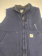 Carhartt duck canvas vest XXL sherpa lined dark blue thrashed SEE PICS