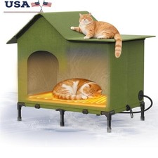 Heated Cat Shelter Outdoor Insulated Waterproof Easy Assembly Double Chamber New