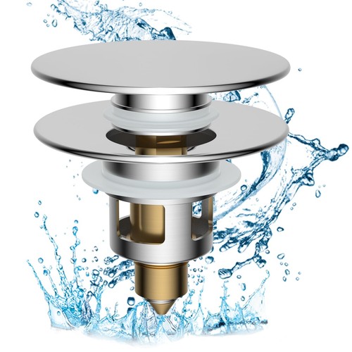 All Metal 2 in 1 Bathroom Sink Stopper, Universal Pop Up Drain Strainer, Bras...