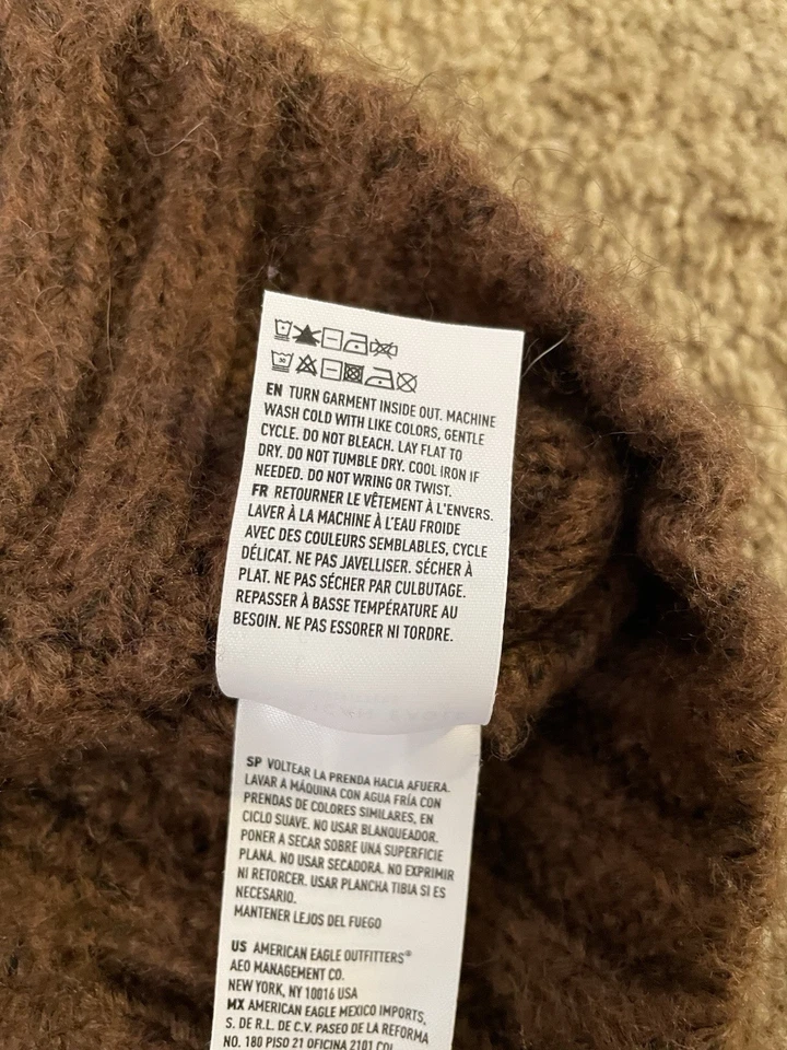 Suéter suave American Eagle tejido con cable marrón chocolate para mujer cuello falso talla L Foto 4 de 4
