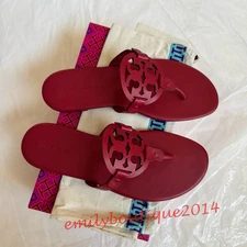 NIB Tory Burch Miller Size 8.5 Tory Red Calf Leather Sandals 90582
